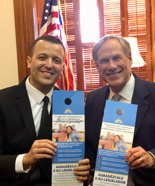 Jorge Martinez, Gov. Greg Abbott Celebrating the passage of SB2 2019