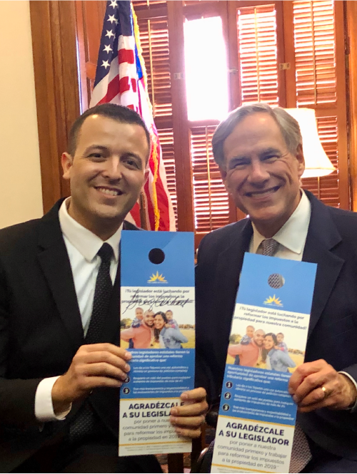 Jorge Martinez, Gov. Greg Abbott Celebrating the passage of SB2 2019